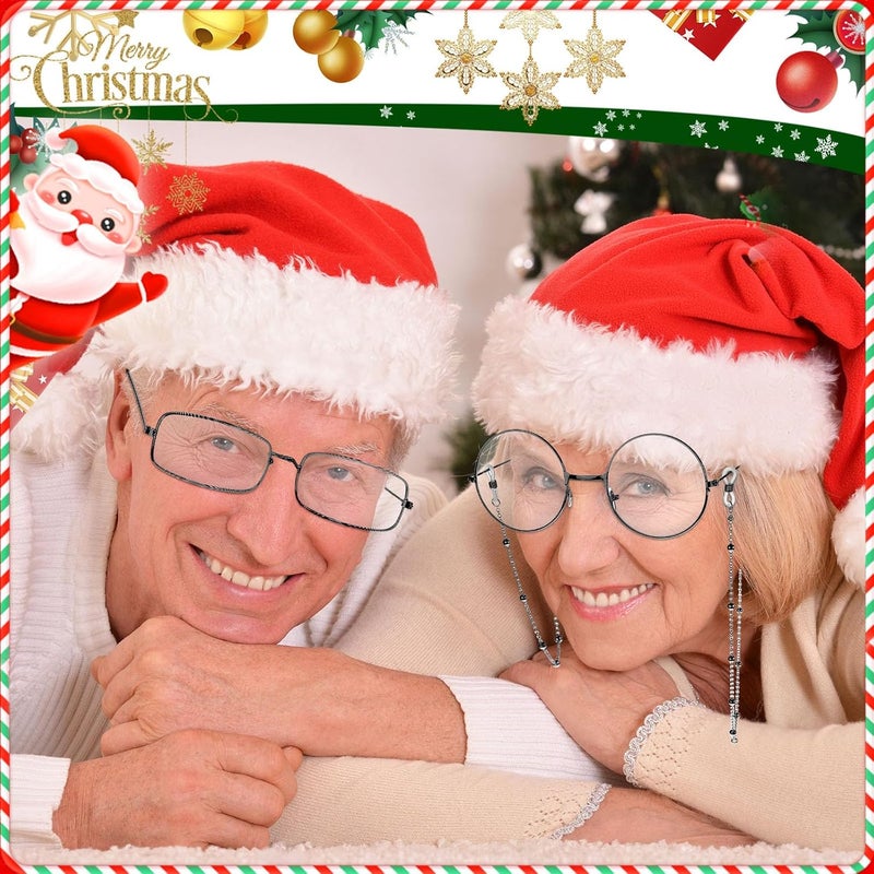 Fiada 6 PCS Old Man Glasses Costume Set 2 Round Eyeglasses 2 Square Glasses 2 Beaded Chain for Christmas Cosplay - Image 5